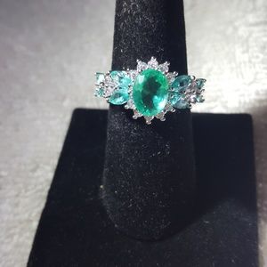 Aquamarine Florets & CZ Gemstones Fashion Ring SZ 8 & 9 NWOT